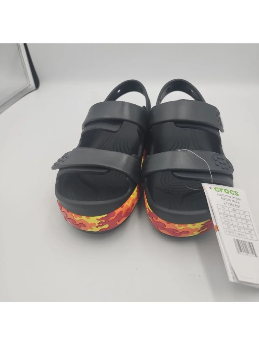 NWT Crocs Crocband Cruiser Flames Kids Hook & Loop Sandals J3 Black Shoes Size 3